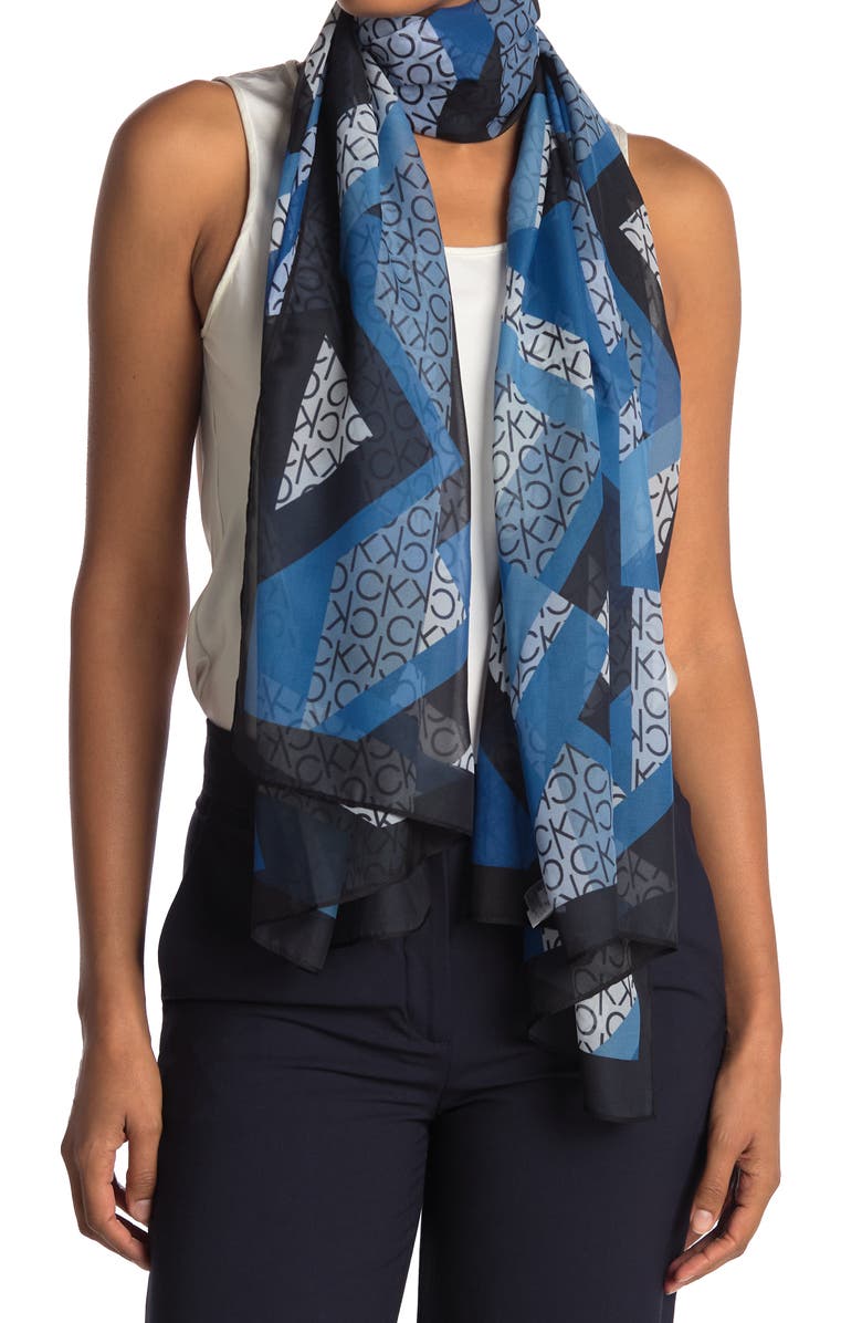 Calvin Klein Geo Logo Print Chiffon Scarf, Main, color,