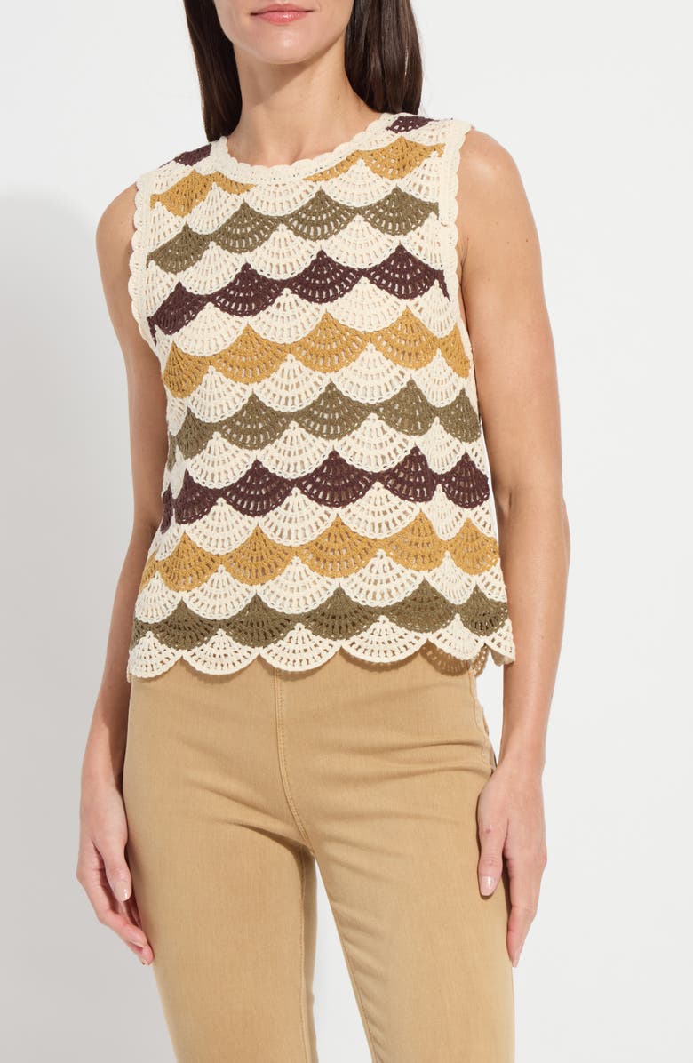 Lysse Faye Scallop Edge Cotton Blend Shell Top, Main, color, Multi Earth Tone