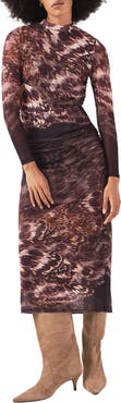 MINT VELVET Long Sleeve Printed Mesh Midi Dress