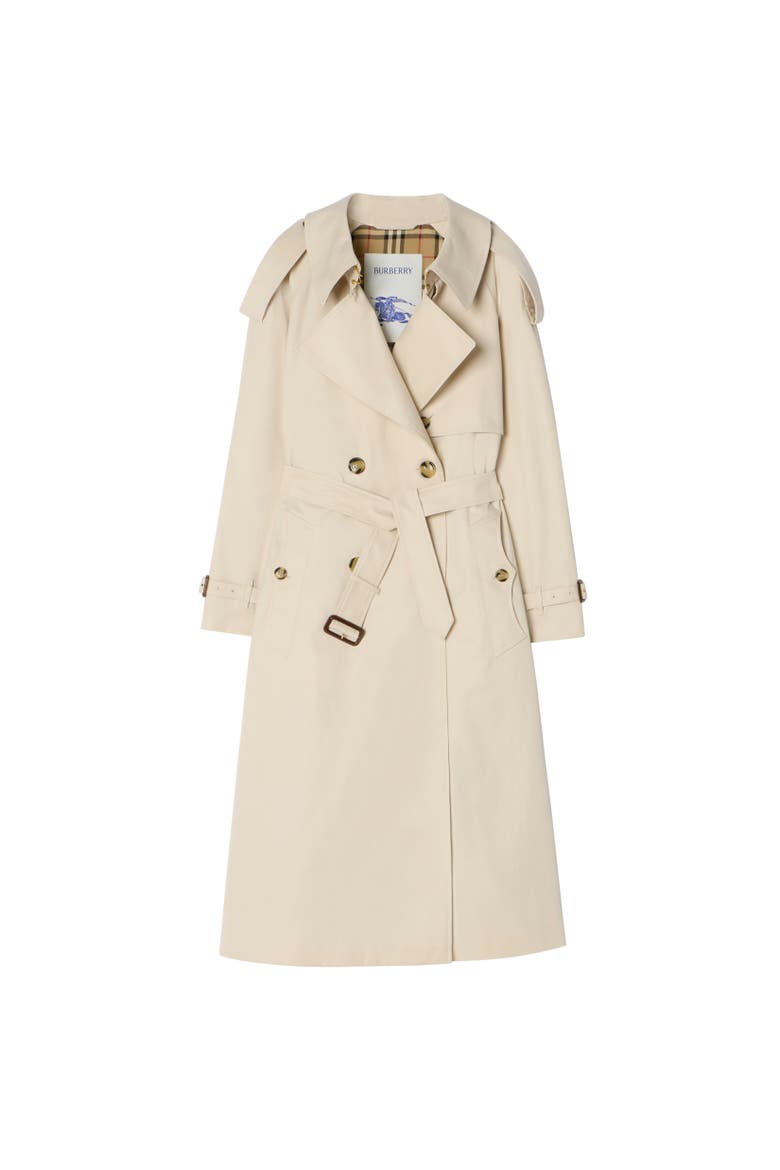 Long Gabardine Fitzrovia Trench Coat, Alternate, color, Stone beige
