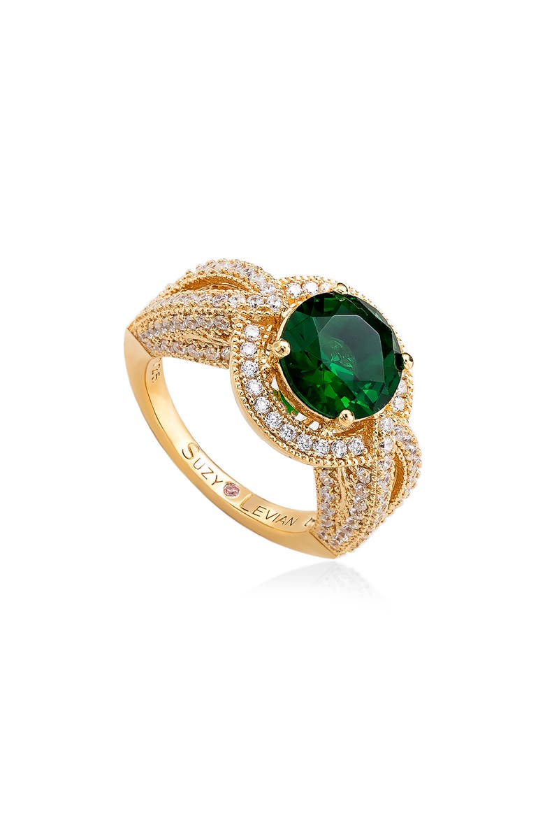 Cubic Zirconia Halo Ring, Main, color, GREEN