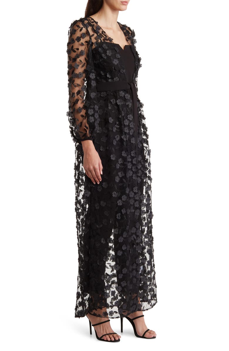 Julia Jordan Floral Overlay Jacket & Belted Jumpsuit, Alternate, color, Black