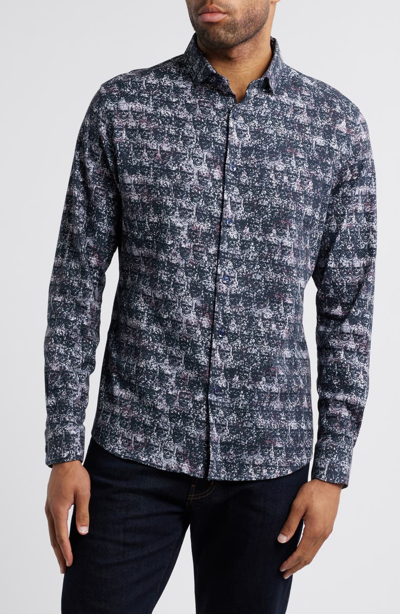 Stone Rose Skull Print Button-Up Shirt, Main, color, 