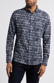 Stone Rose Skull Print Button-Up Shirt