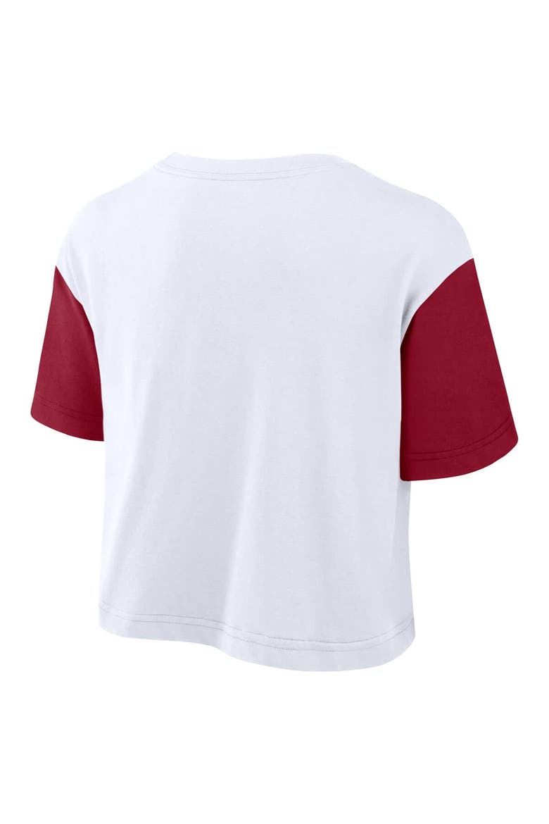 Women's Nike White/Crimson Alabama Crimson Tide Color-Block Script Performance Cropped T-Shirt, Alternate, color, White