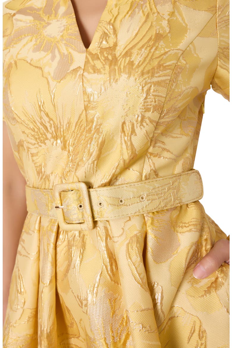 Jacquard Belted Flared Dress, Alternate, color, SUNFLOWERs