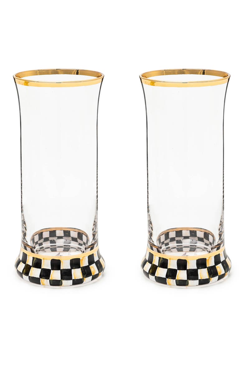Courtly Check Set of 2 Highball Glasses, Main, color, BLACK