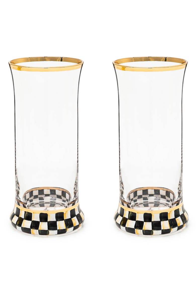 MACKENZIE CHILDS Courtly Check Set of 2 Highball Glasses, Main, color, Black