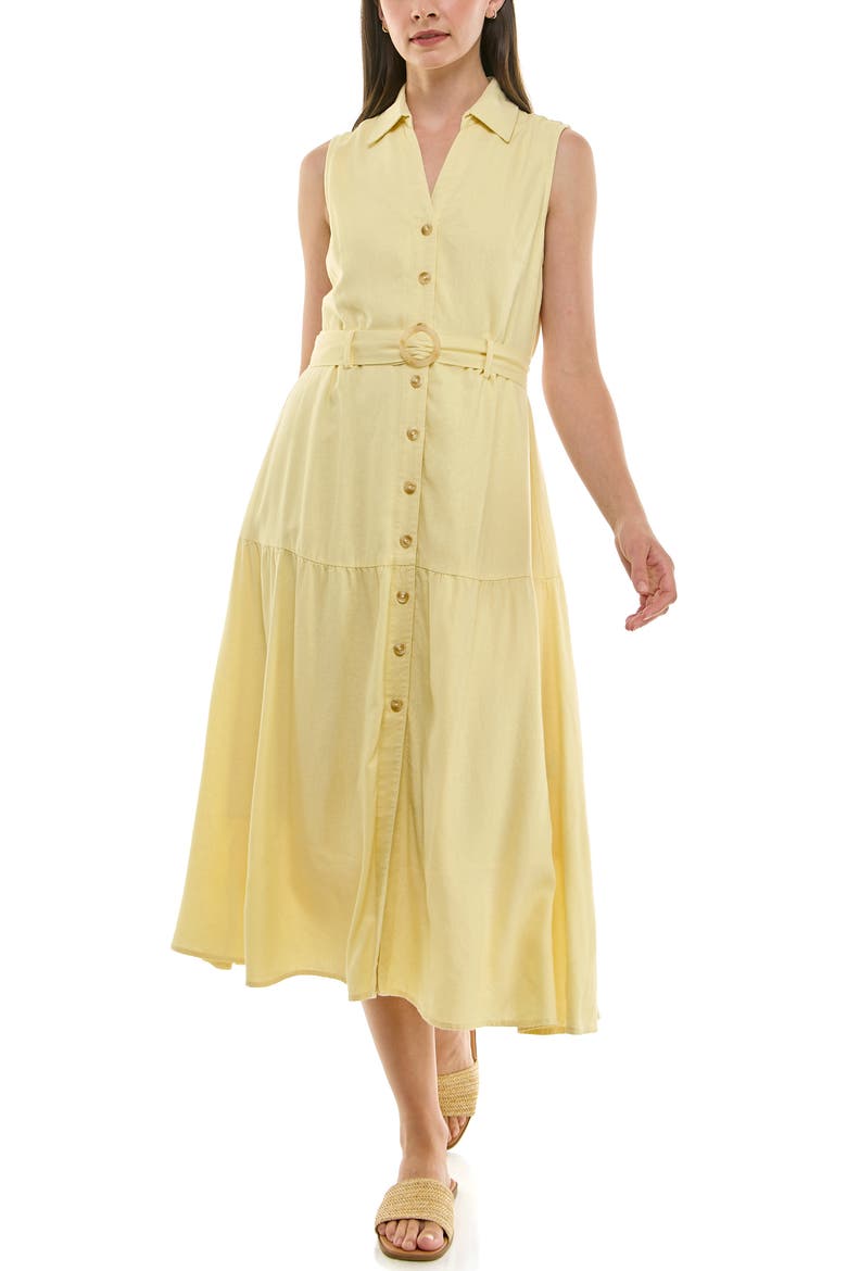 Sleeveless Belted Linen Shirtdress, Alternate, color, BUTTER