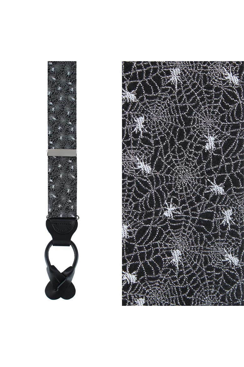 Venom Spider Web Motif Novelty Silk Button End Suspenders, Main, color, Black