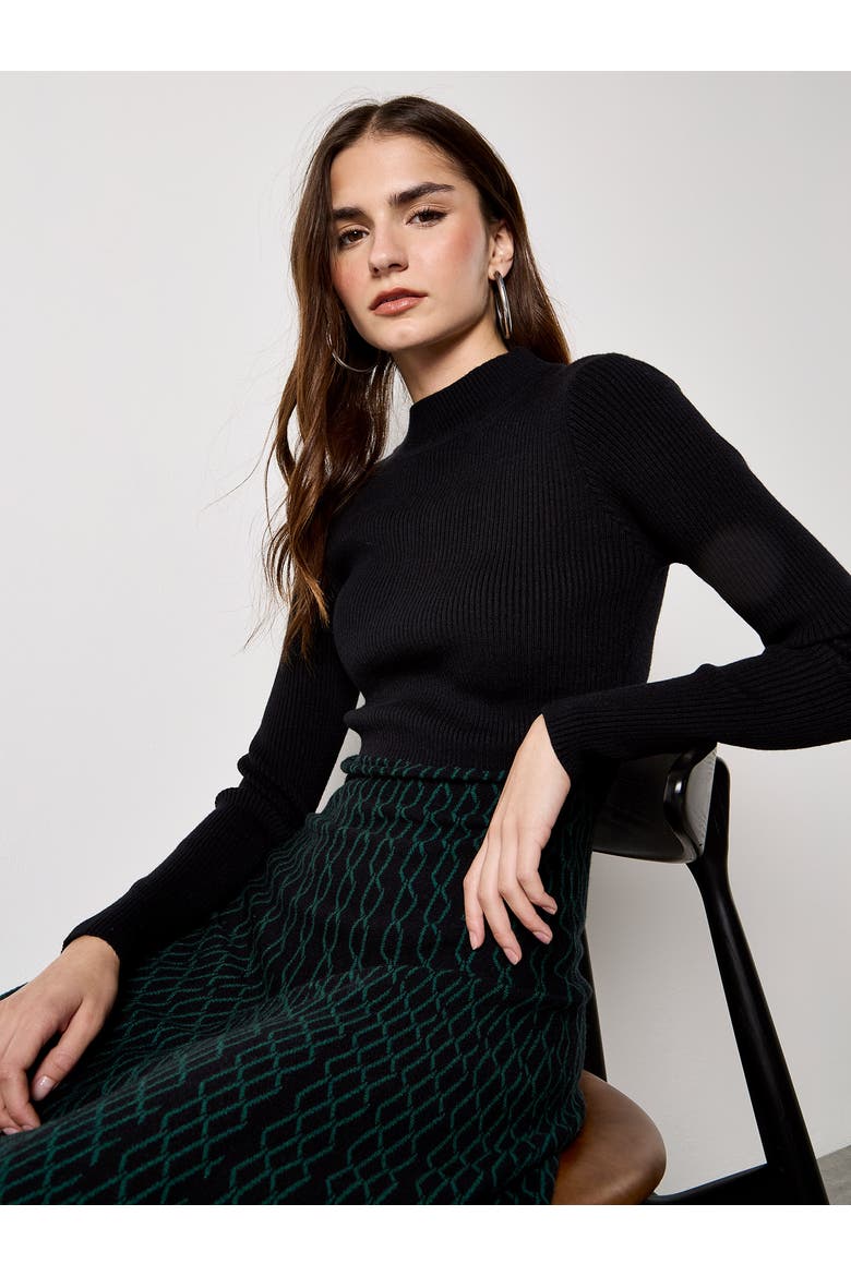 Diamond Skirt Plain Top Knit Dress, Alternate, color, Black