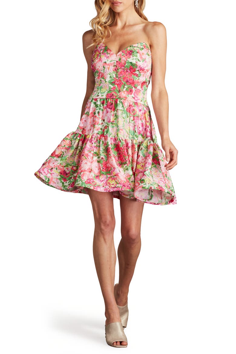 Floral Print Ruffle Strapless Dress, Alternate, color, PINK/ FLORAL