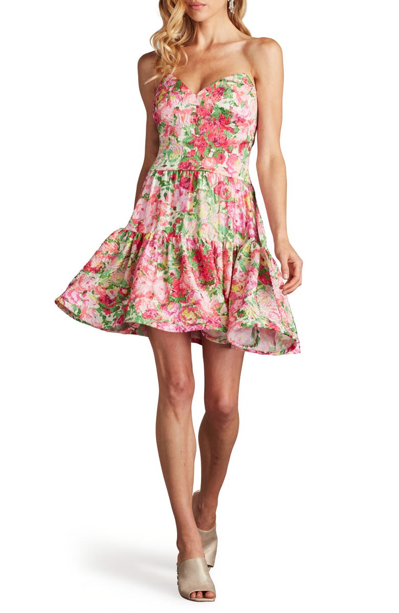 SHO by Tadashi Shoji Floral Print Ruffle Strapless Dress, Alternate, color, Pink/ Floral