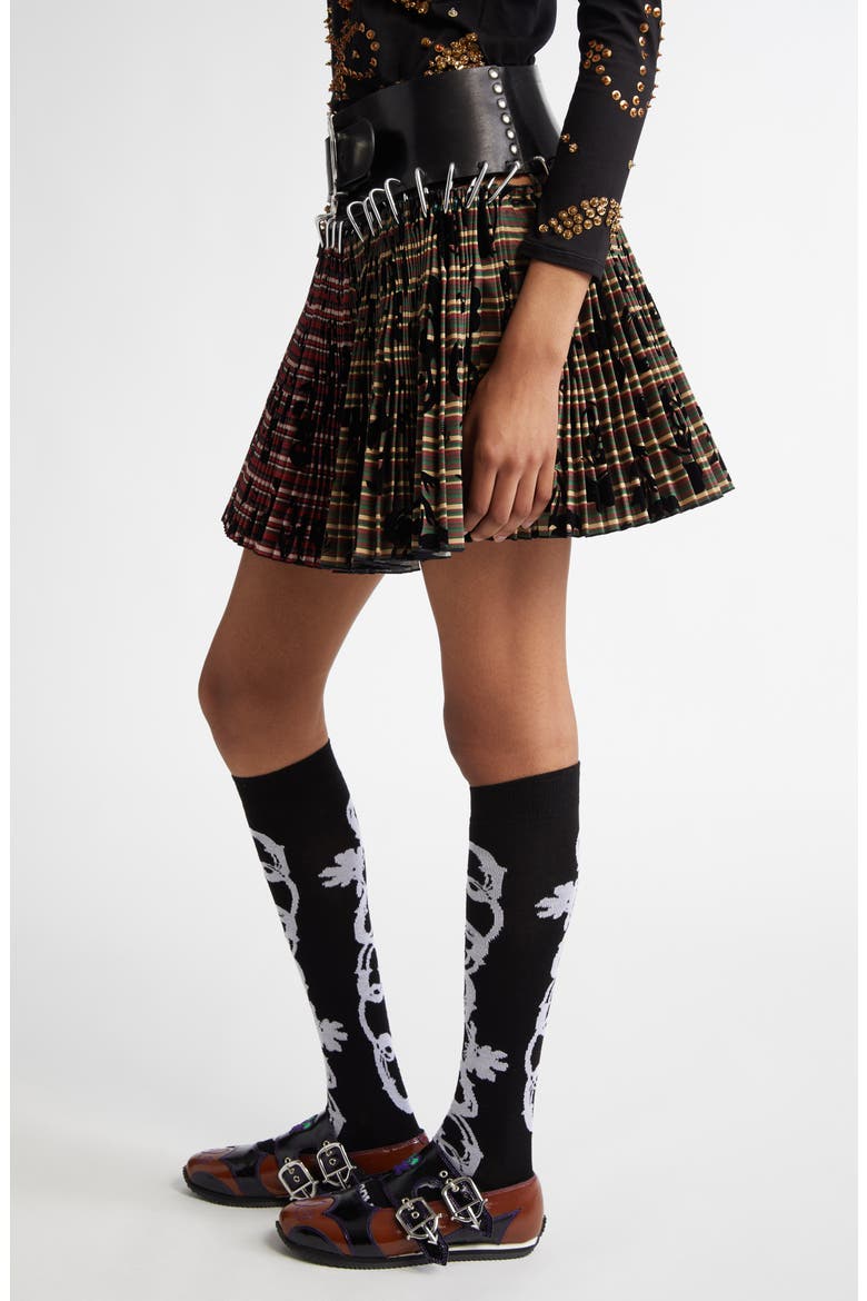 Roberta Mixed Plaid Pleated Carabiner Miniskirt, Alternate, color, RED AND GREEN