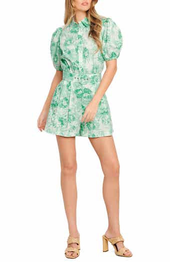 Print Belted Cotton Romper