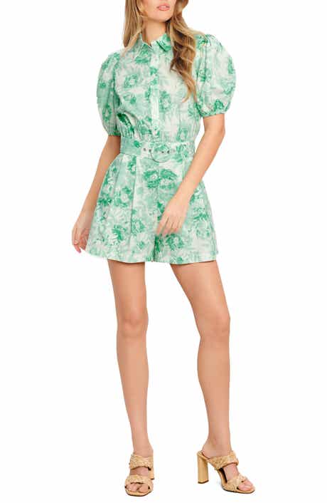 FLYING TOMATO Print Belted Cotton Romper