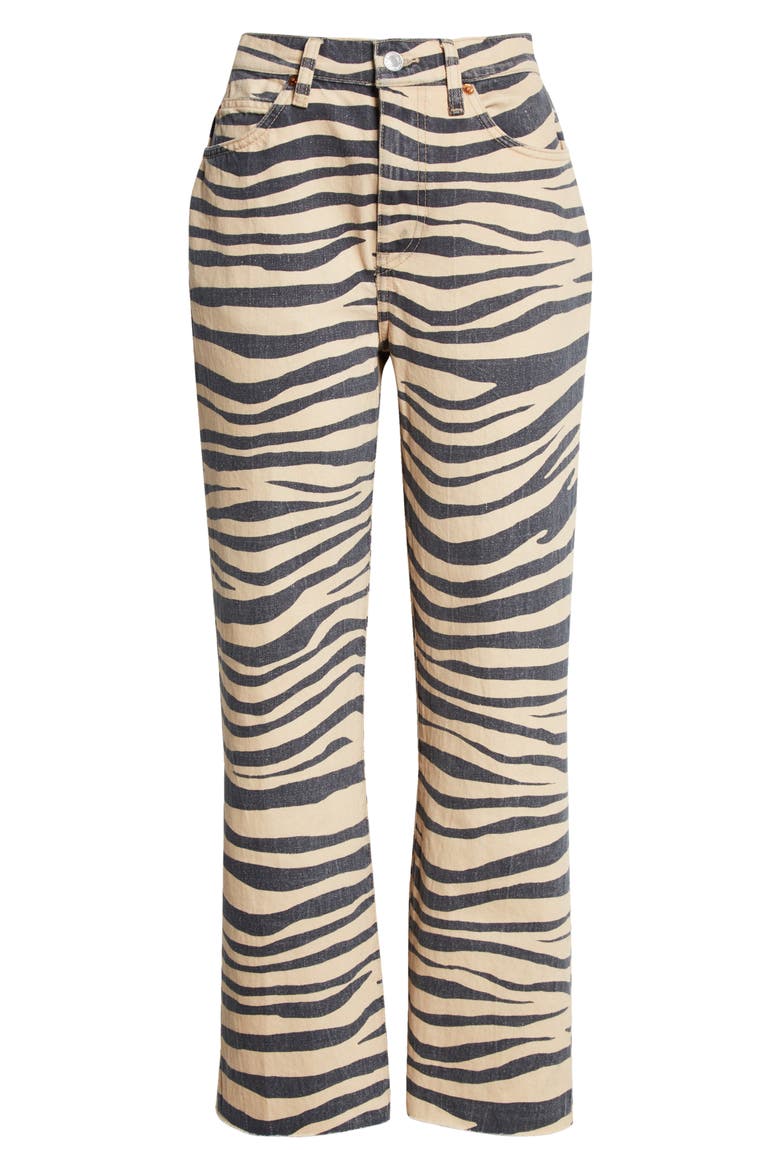 Women's '70s Nonstretch High Waist Loose Flare Leg Jeans, Alternate, color, TIGER PRINT