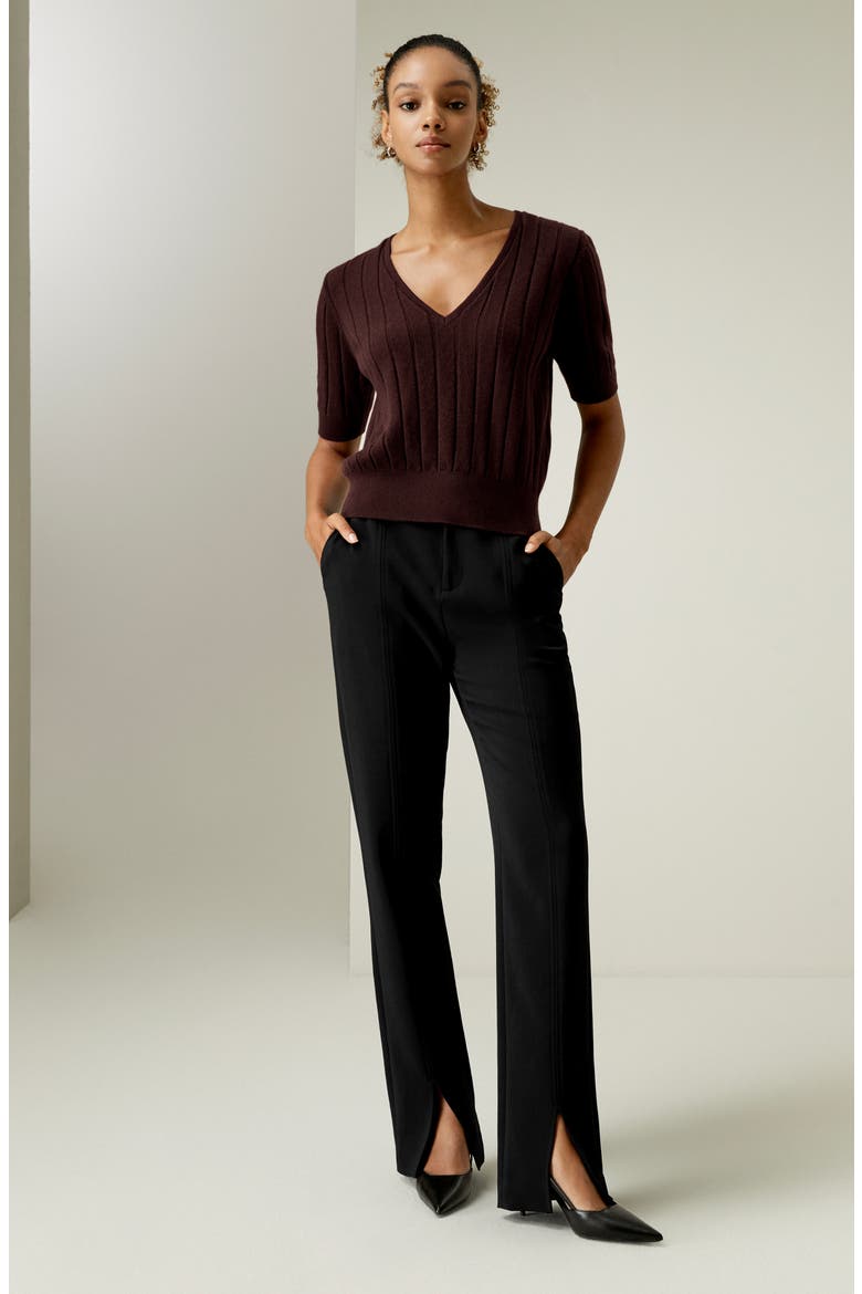 Women's V-Neck Cashmere T-shirt, Alternate, color, Fruitwood
