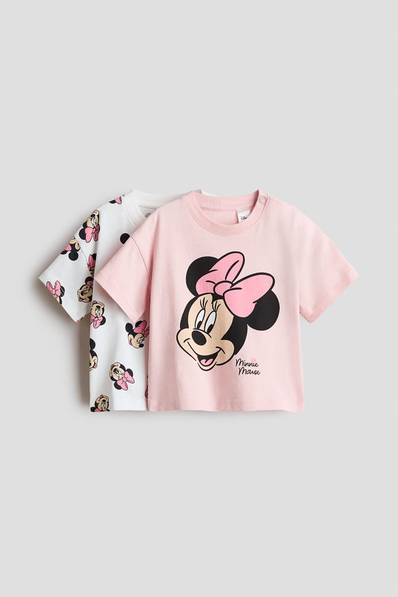 2-pack Printed Cotton T-shirts, Main, color, Light pink/Minnie Mouse