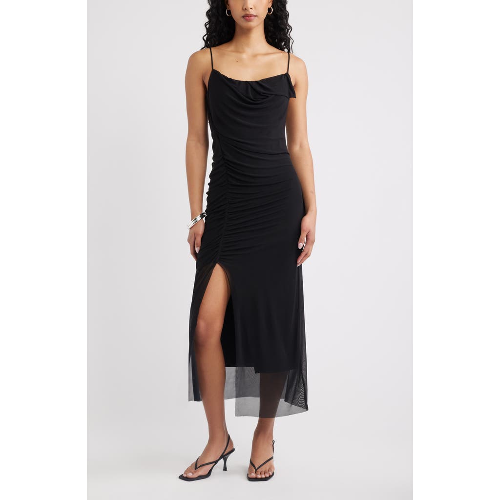Open Edit Floral Print Mesh Maxi Dress In Black