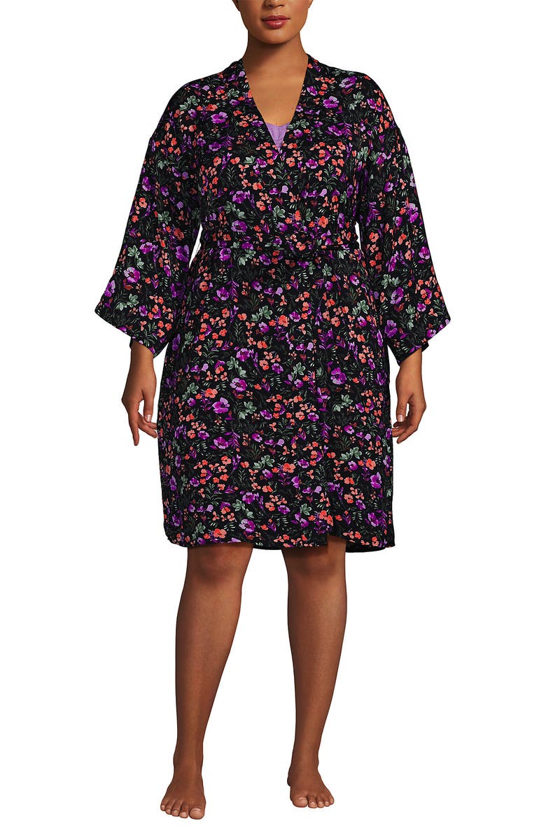 Lands' End Matte Satin 2 Piece Pajama Set - Nightgown and Robe, Alternate, color, 