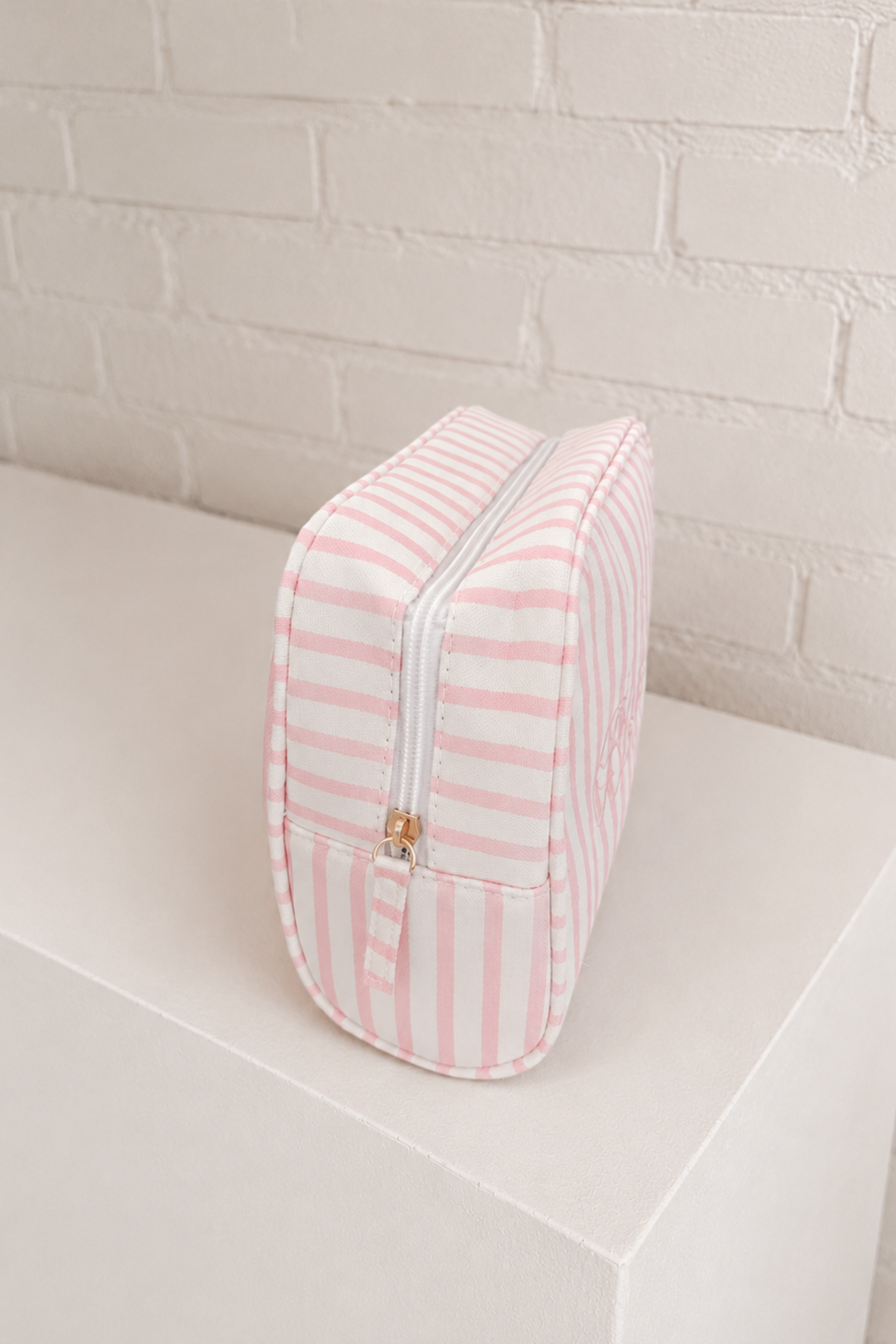 Flower Girl Striped Cosmetic Bag, Alternate, color, Pink