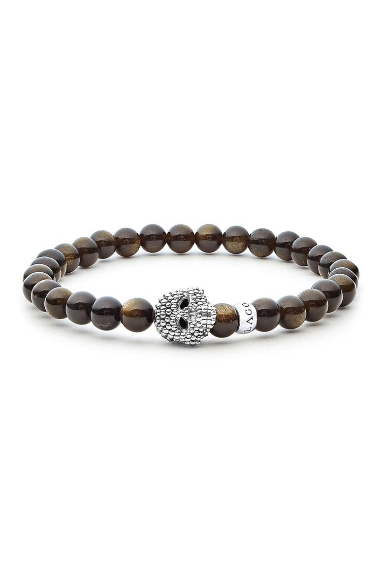 Men's Anthem Golden Obsidian Skull Stretch Bracelet, Main, color, GOLD OBSIDIAN