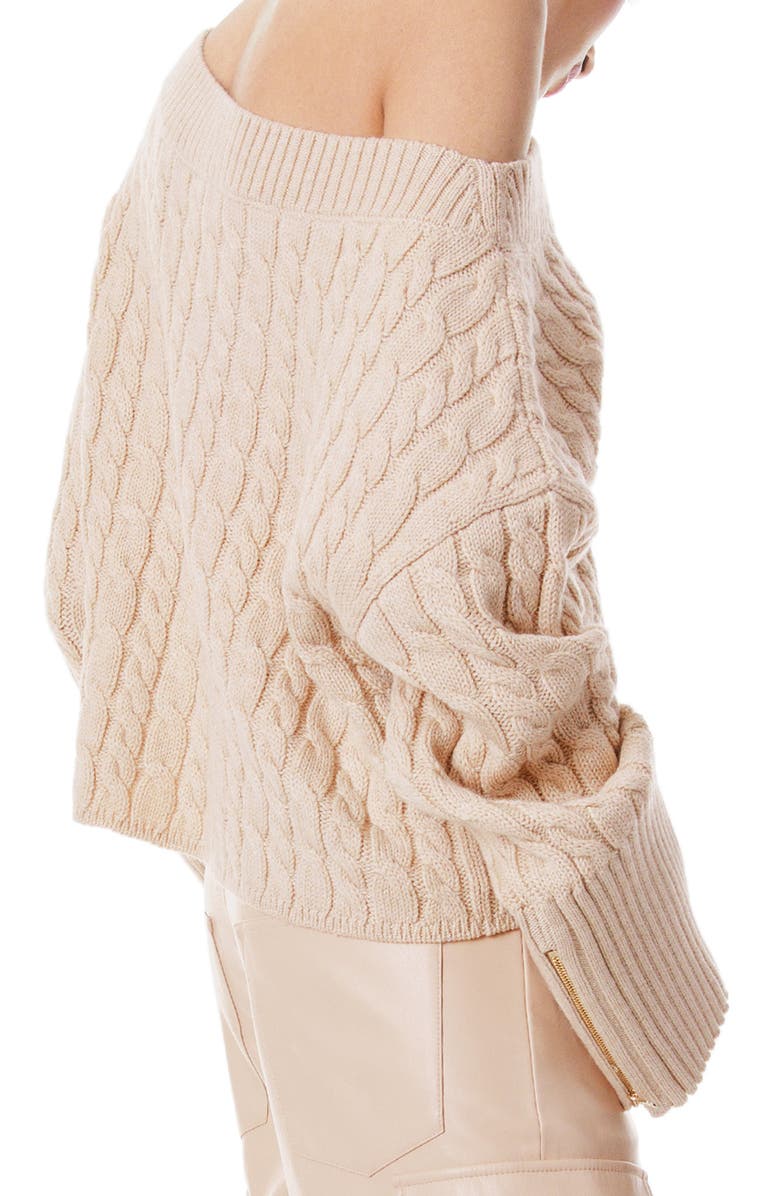 Alice + Olivia Ina Off the Shoulder Wool Blend Cable Sweater, Alternate, color, 