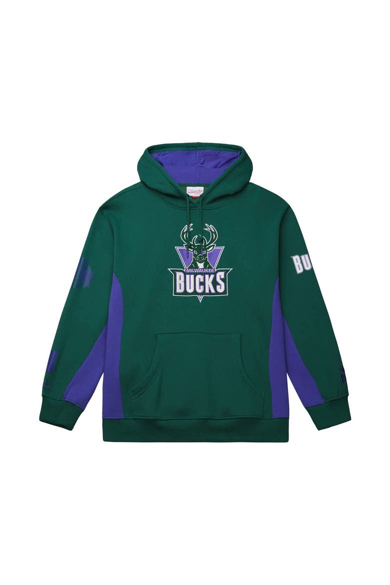 Men's Mitchell & Ness Hunter Green Milwaukee Bucks Hardwood Classics Team Origins Fleece Pullover Hoodie, Alternate, color, Hunter Green