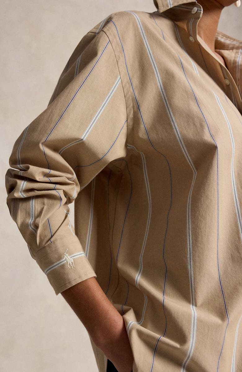 Polo Ralph Lauren Oversize Fit Stripe Cotton Button-Up Shirt, Alternate, color, Tan/ Cream