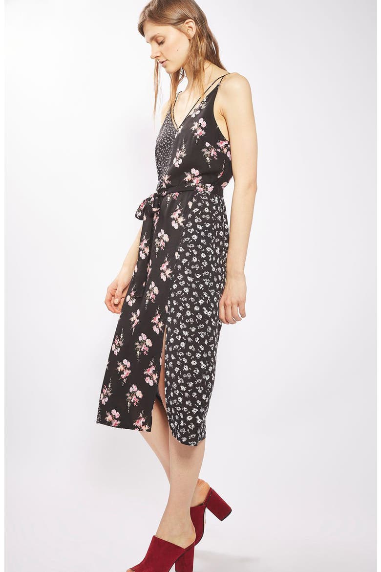 Patchwork Floral Midi Slipdress, Alternate, color, BLACK MULTI