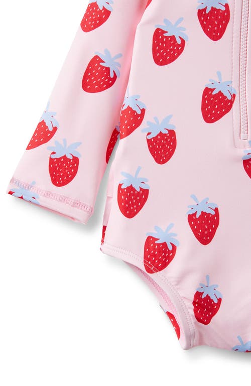 Shop Cotton On Kids Lucy Long Sleeve Ruffle Back Swimsuit In Blush Pink Strawberry Patch