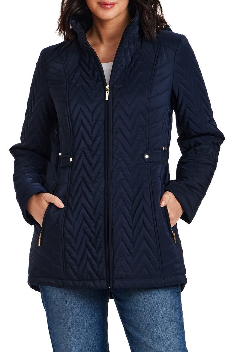 Hooded Quilted Jacket, Main, color, NAVY