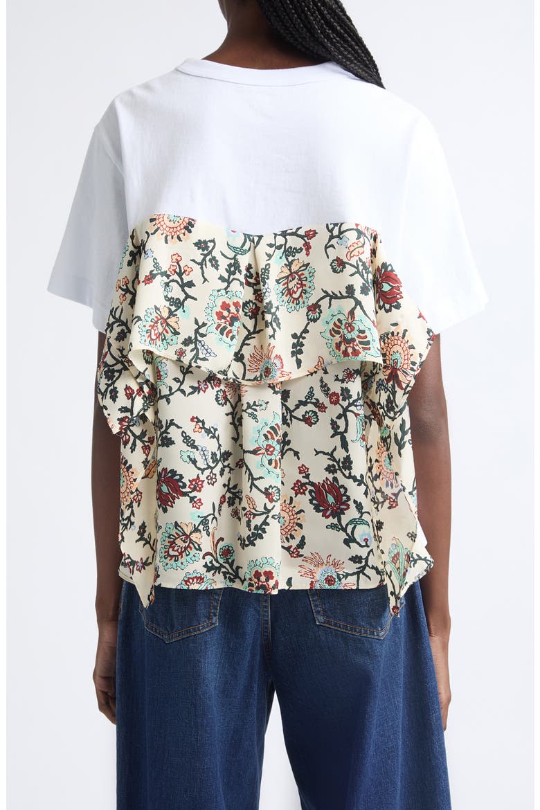 Floral Print Mixed Media T-Shirt, Alternate, color, IVORY