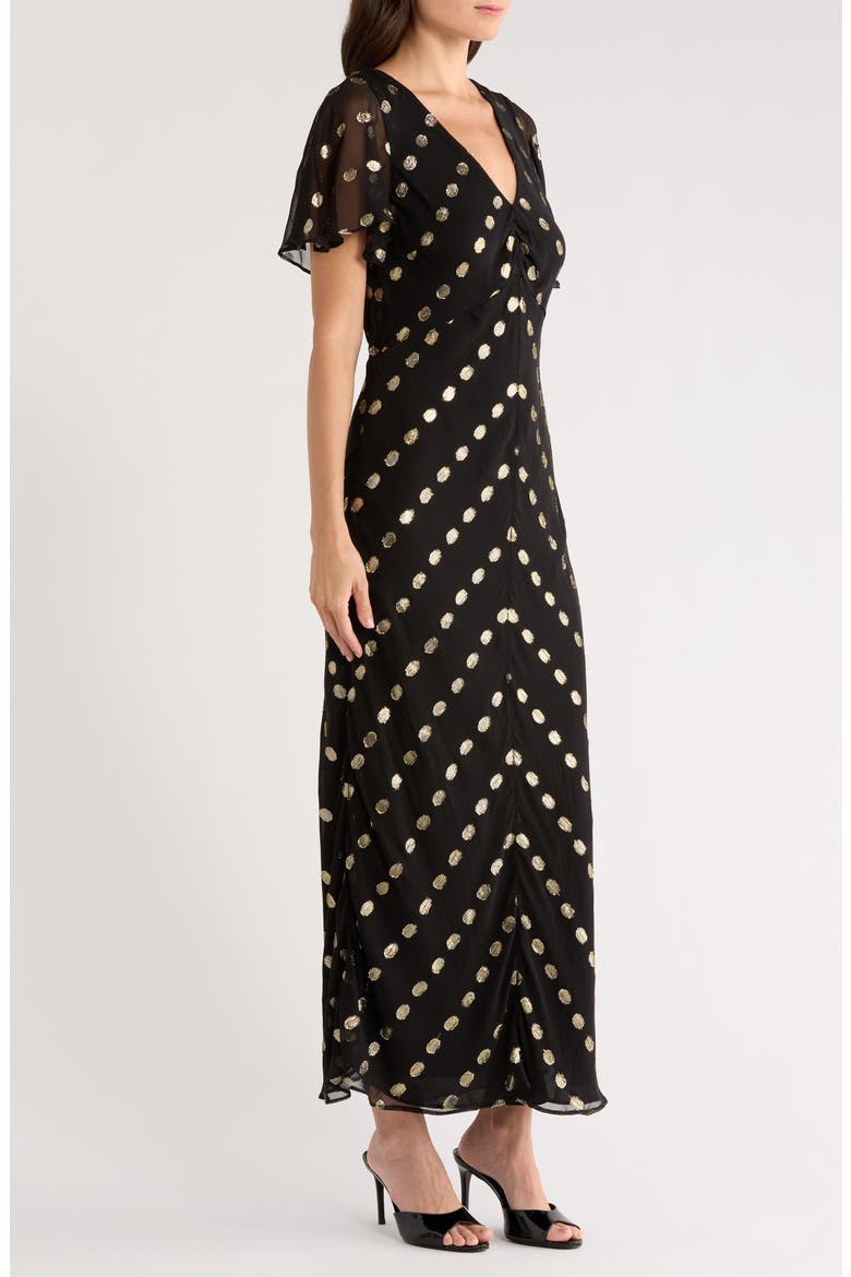 Metallic Dot Tie Back Maxi Dress, Alternate, color, RICH BLACK