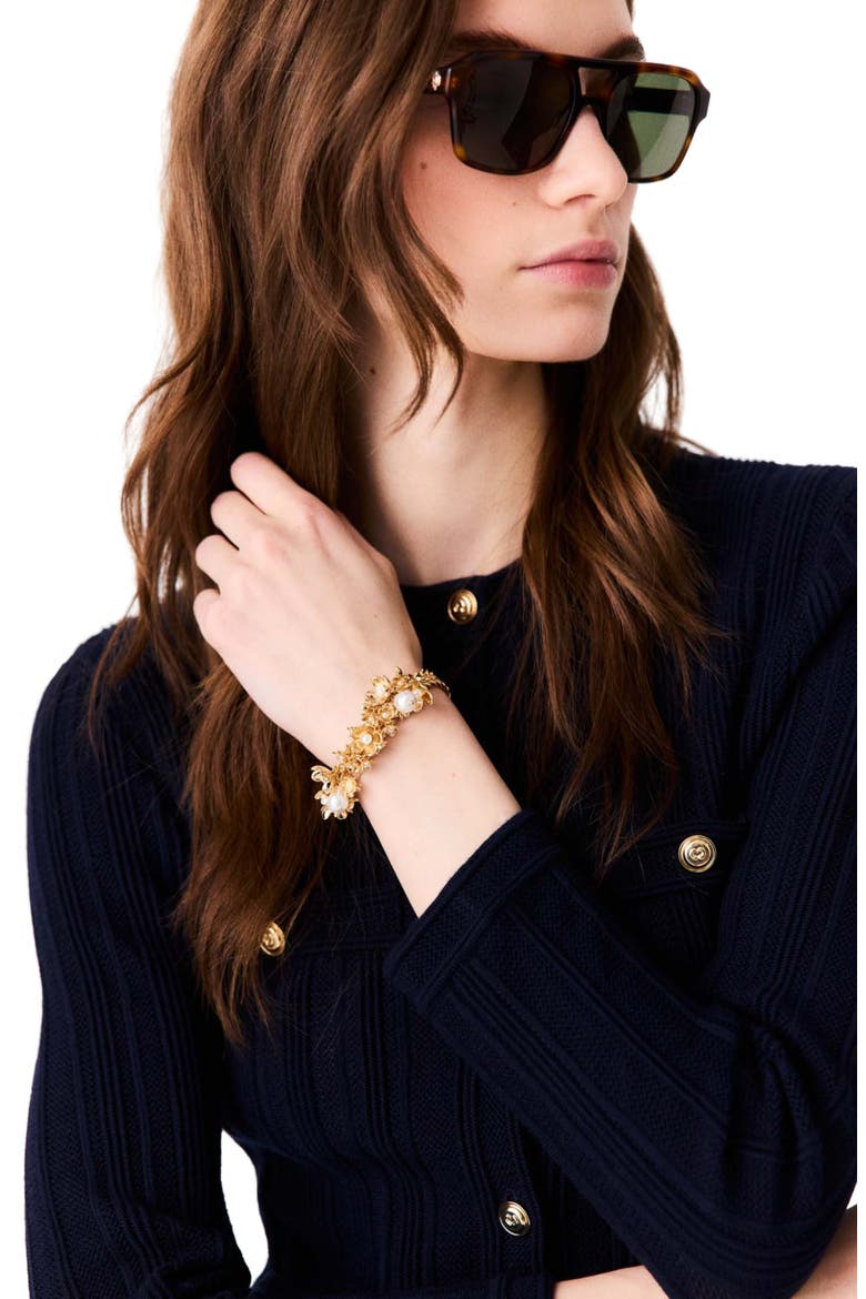 Asymmetric wide chain bracelet, Alternate, color, Gold