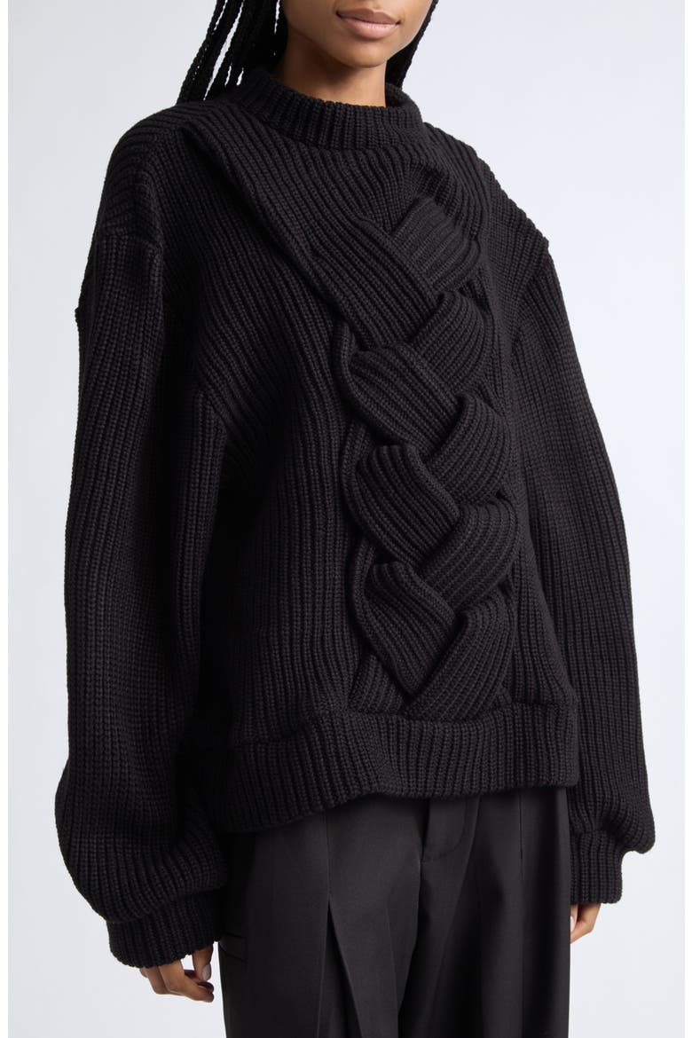 Braided Ribbed Knit Sweater, Alternate, color, BLACK