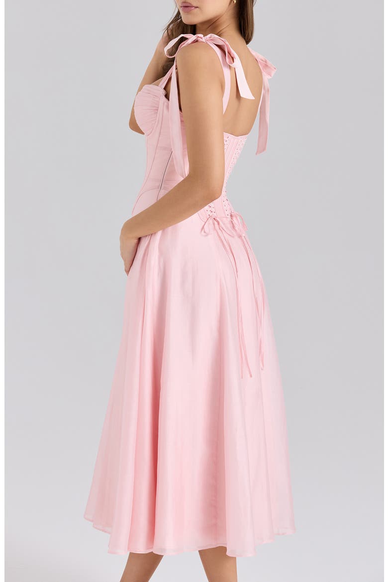 Leia Tie Strap Corset Midi Dress, Alternate, color, PINK