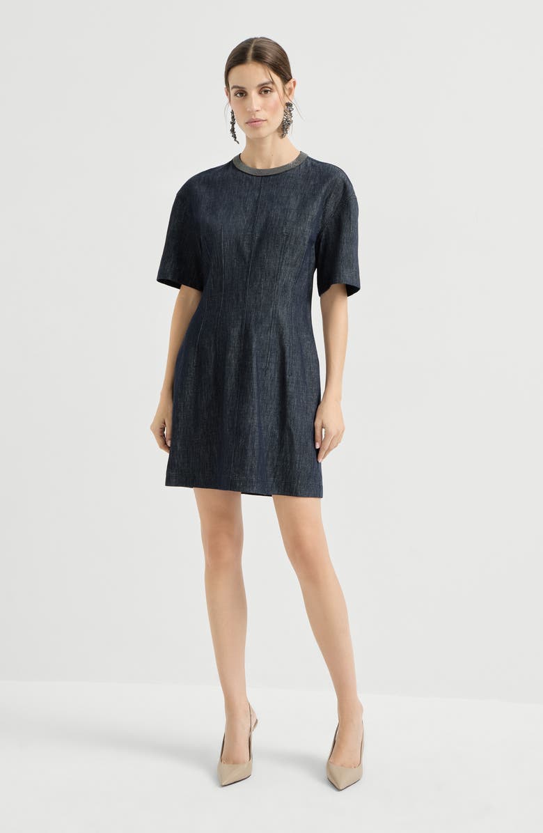 Brunello Cucinelli T-shirt dress with monili, Main, color, Denim