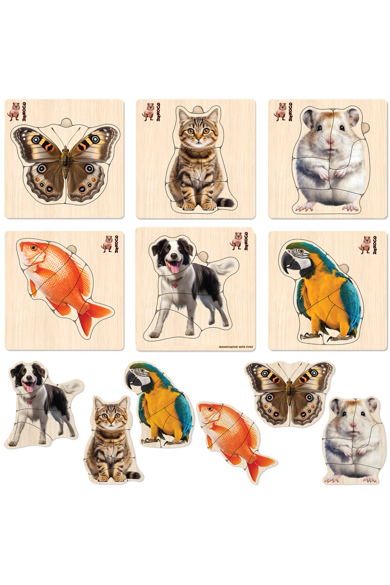Wooden Montessori Puzzle Set for Toddlers, Main, color, Realistic animals