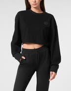 PLEIN SPORT Sponge Cropped Sweatshirt Round Neck Ls Women