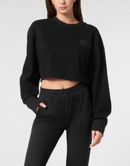 PLEIN SPORT Sponge Cropped Sweatshirt Round Neck Ls Women