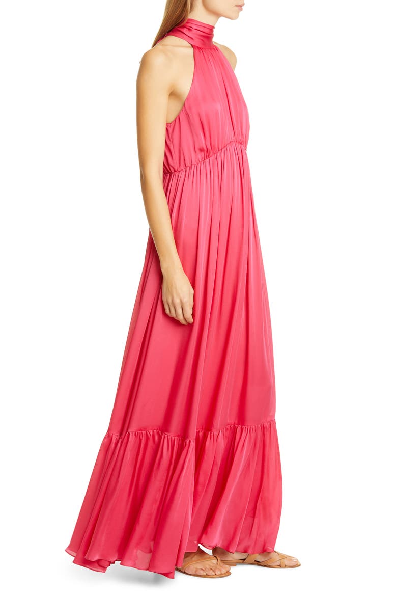 Halter Bow Silk Maxi Dress, Alternate, color, MAGENTA