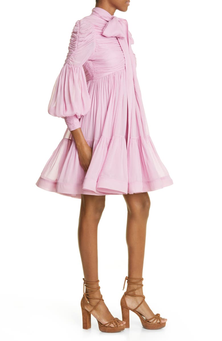 Zimmermann Celestial Ruched Tie Neck Chiffon Dress, Alternate, color, 