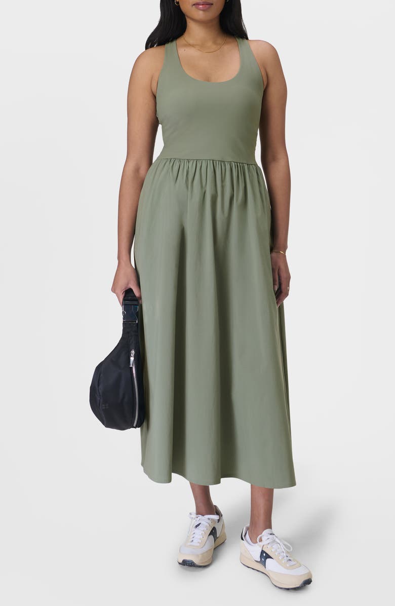 Sweaty Betty Explorer Rib Bodice Racerback Dress, Main, color, Willow Green