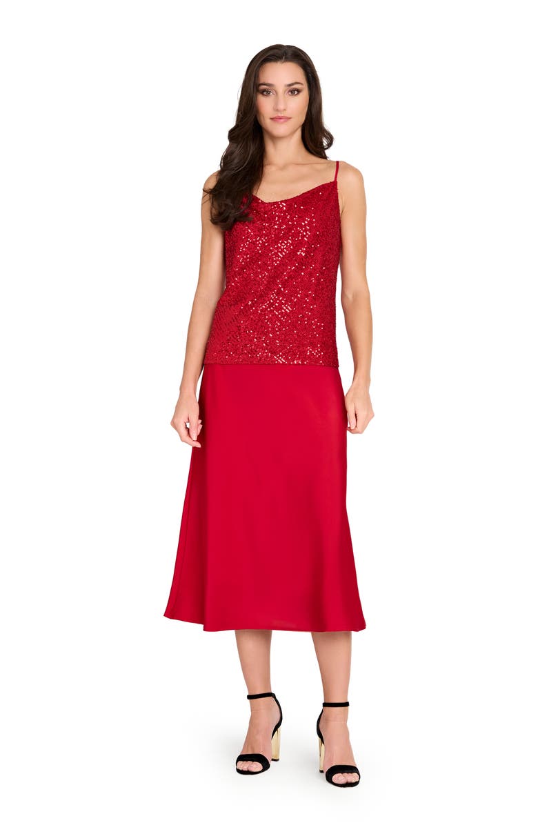 Tahari ASL Satin Maxi Skirt, Alternate, color, Claret