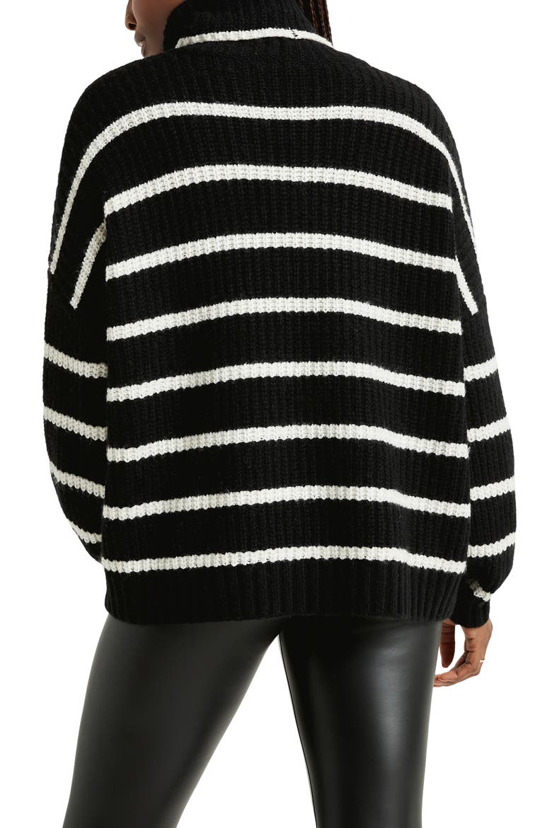 x Cella Jane Stripe Turtleneck Sweater, Alternate, color, BLACK/ SNOW