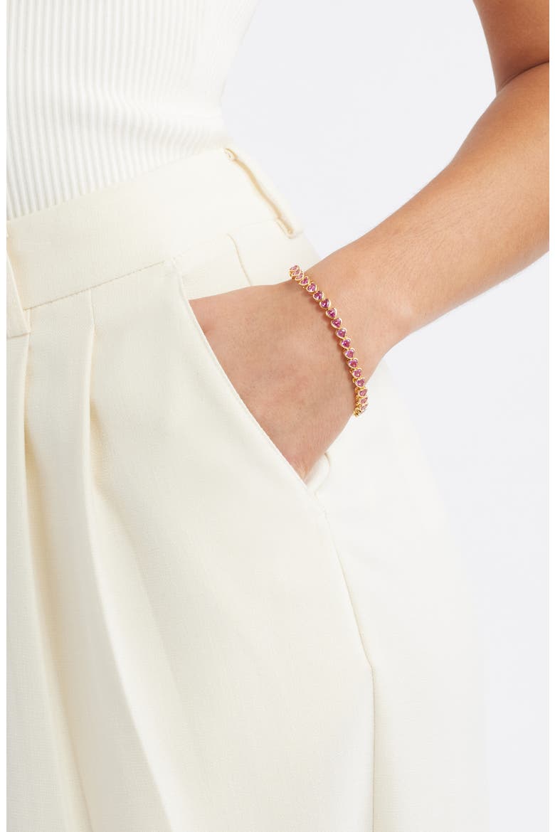 Heart Cubic Zirconia Tennis Bracelet, Alternate, color, FUCHSIA- GOLD