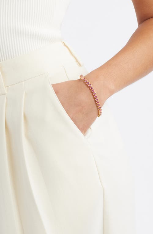 Nordstrom Heart Cubic Zirconia Tennis Bracelet In Fuchsia- Gold