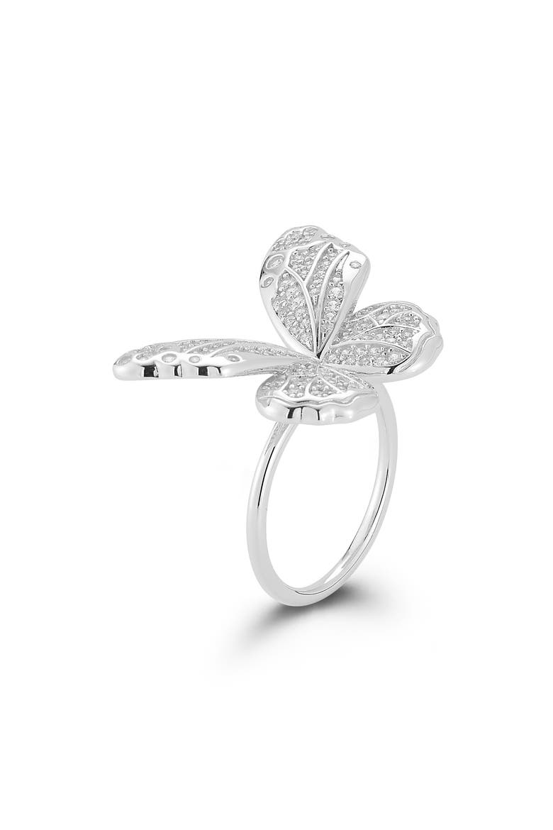 Pavé Cubic Zirconia Butterfly Ring, Alternate, color, SILVER